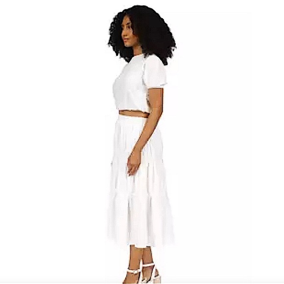 NWT. Michael Kors 2PC Eyelet Midi Skirt-Size L and Cropped Top-Size XL. White. - Picture 2 of 11